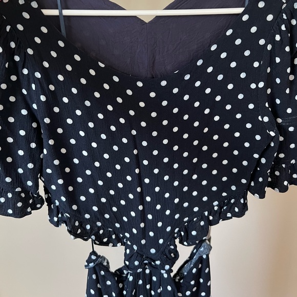 Lucca Couture Navy Blue Short Sleeve White Polka Dot Ruffle Dress - Picture 6 of 9